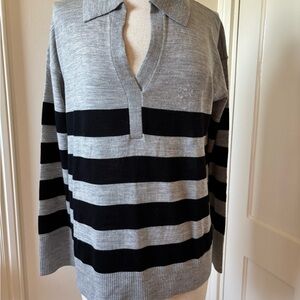 Talbots Gray and Black V-Neck Sweater